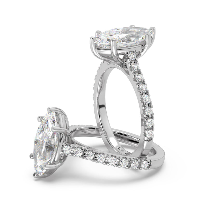 Montura Para Anillo de Compromiso Pavé "Royal Marquise" en Oro Blanco de 14K