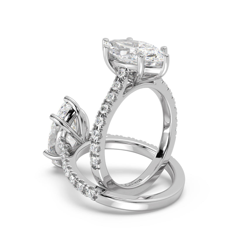 Montura Para Anillo de Compromiso Pavé "Royal Marquise" en Oro Blanco de 14K