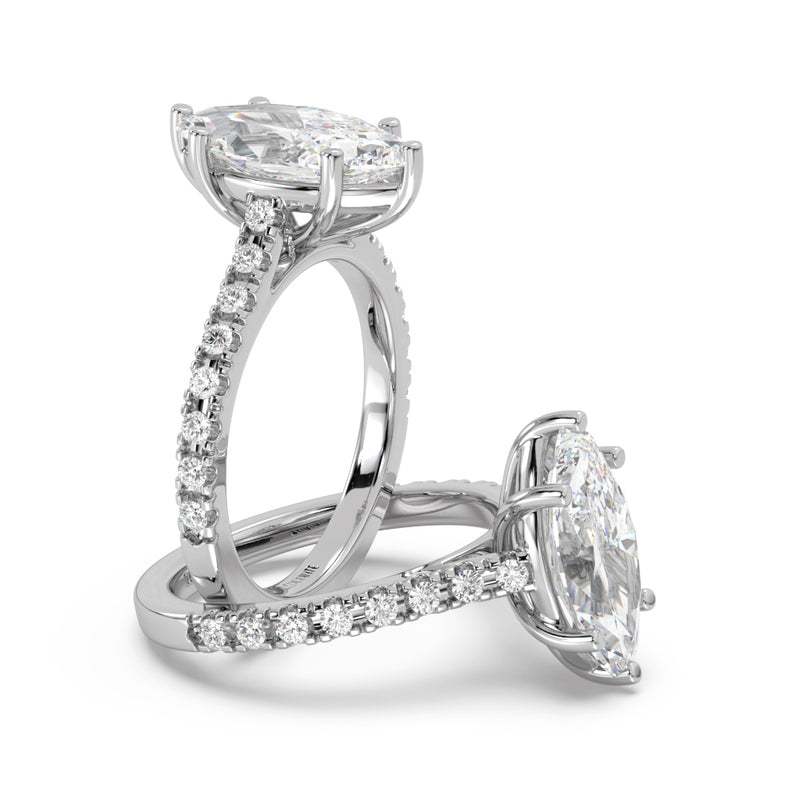 Montura Para Anillo de Compromiso Pavé "Royal Marquise" en Oro Blanco de 14K