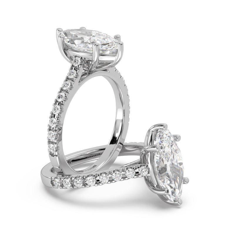 Montura Para Anillo de Compromiso Pavé "Royal Marquise" en Oro Blanco de 14K