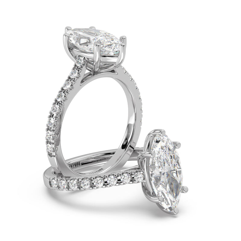 Montura Para Anillo de Compromiso Pavé "Royal Marquise" en Oro Blanco de 14K