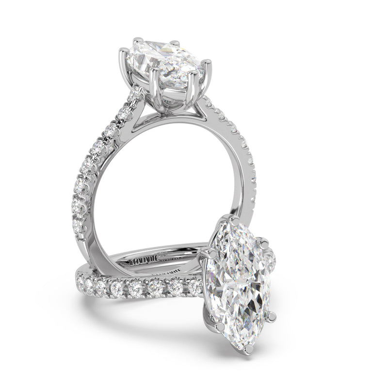 Montura Para Anillo de Compromiso Pavé "Royal Marquise" en Oro Blanco de 14K