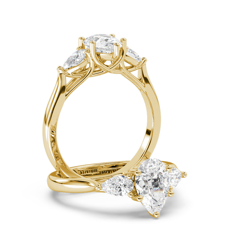 Montura Para Anillo de Compromiso Tres Piedras "Trinity Pera" en Oro Amarillo de 18K