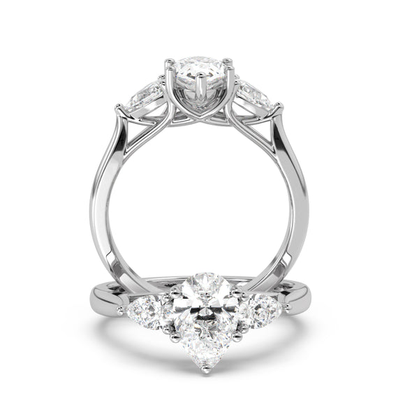Montura Para Anillo de Compromiso Tres Piedras "Trinity Pera" en Oro Blanco de 14K