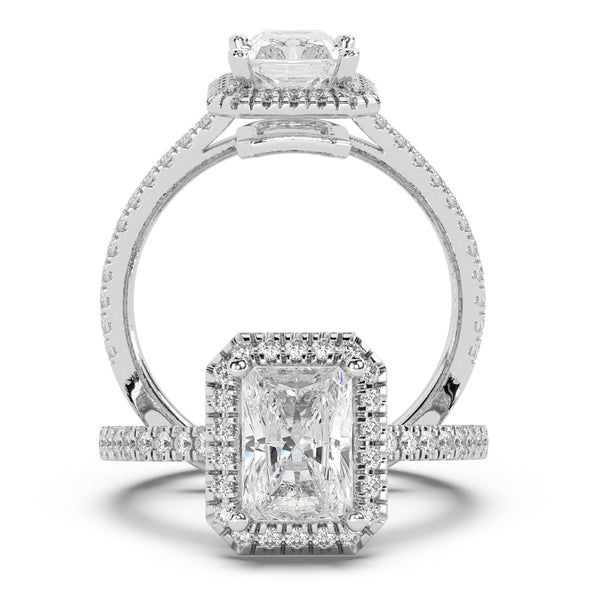Montura Para Anillo de Compromiso Halo y Pavé  "Nova Emerald" en Oro Blanco de 14K