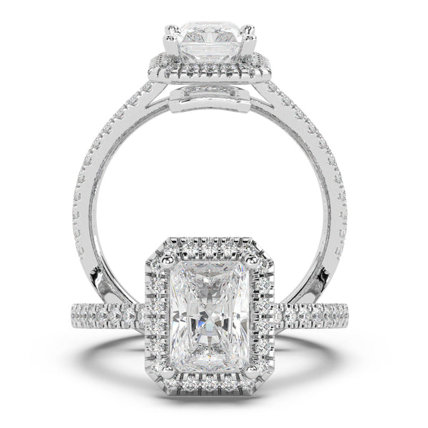 Montura Para Anillo de Compromiso Halo y Pavé  "Nova Emerald" en Oro Blanco de 14K