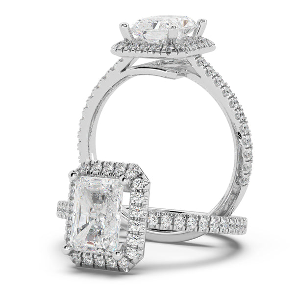 Montura Para Anillo de Compromiso Halo y Pavé  "Nova Emerald" en Oro Blanco de 14K