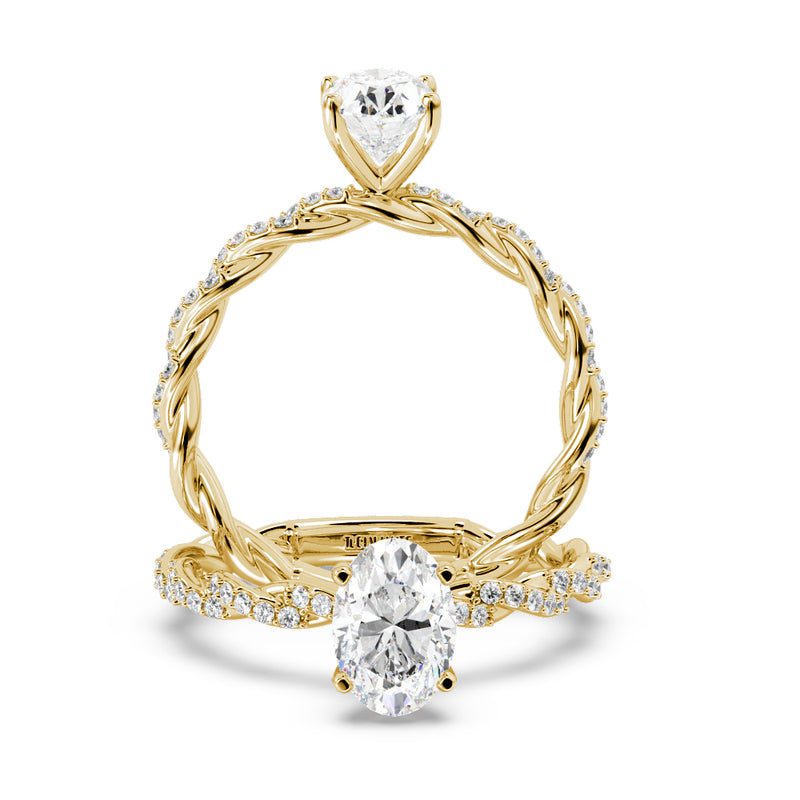 Montura Para Anillo de Compromiso Solitario "Twist Oval" en Oro Amarillo de 14K