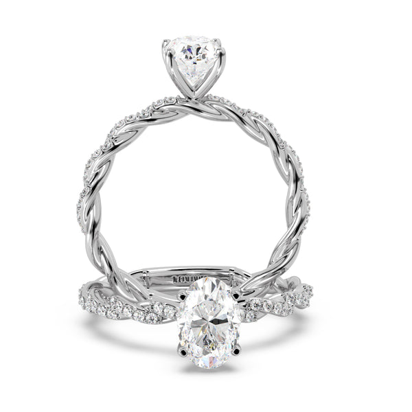 Montura Para Anillo de Compromiso Solitario "Twist Oval" en Oro Blanco de 14K