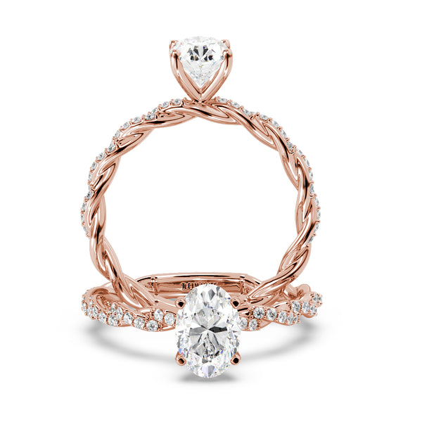 Montura Para Anillo de Compromiso Solitario "Twist Oval" en Oro Rosa de 14K