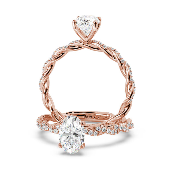 Montura Para Anillo de Compromiso Solitario "Twist Oval" en Oro Rosa de 14K