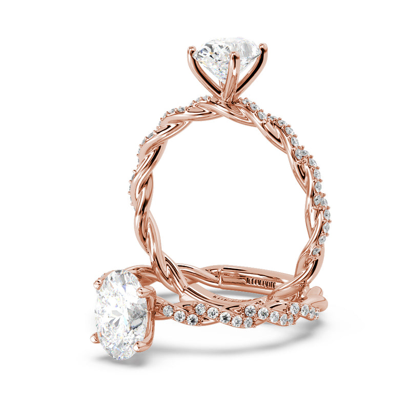 Montura Para Anillo de Compromiso Solitario "Twist Oval" en Oro Rosa de 14K