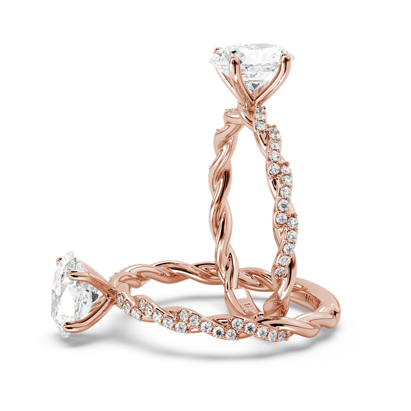 Montura Para Anillo de Compromiso Solitario "Twist Oval" en Oro Rosa de 14K