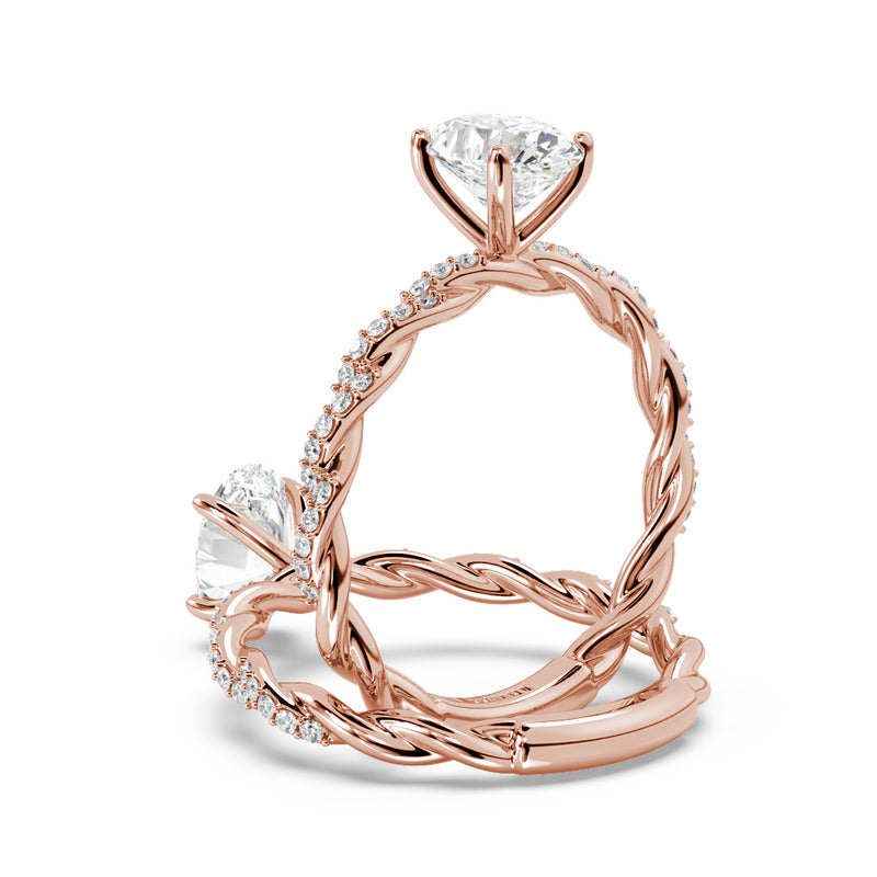 Montura Para Anillo de Compromiso Solitario "Twist Oval" en Oro Rosa de 14K