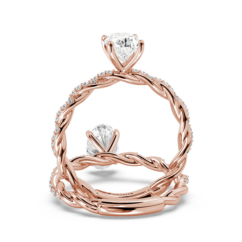 Montura Para Anillo de Compromiso Solitario "Twist Oval" en Oro Rosa de 14K