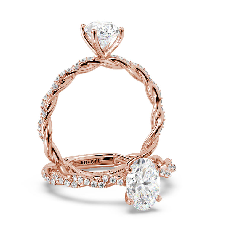 Montura Para Anillo de Compromiso Solitario "Twist Oval" en Oro Rosa de 14K