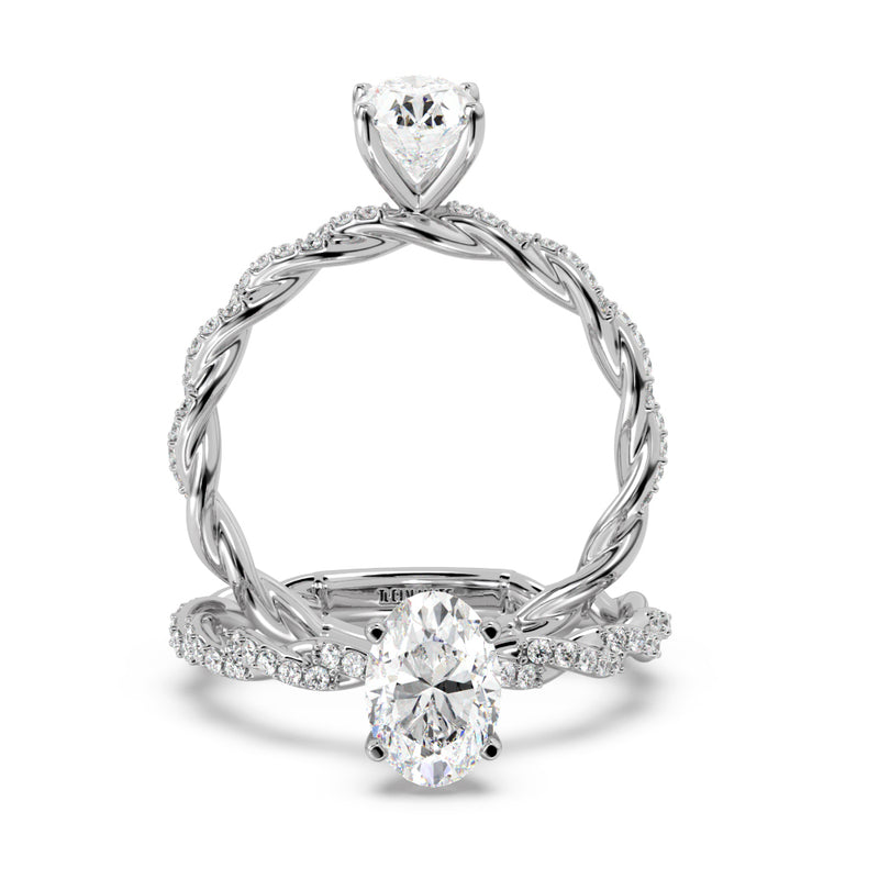 Montura Para Anillo de Compromiso Solitario "Twist Oval" en Oro Blanco de 18K