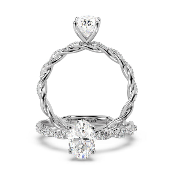 Montura Para Anillo de Compromiso Solitario "Twist Oval" en Oro Blanco de 14K