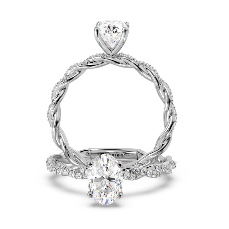 Montura Para Anillo de Compromiso Solitario "Twist Oval" en Oro Blanco de 18K