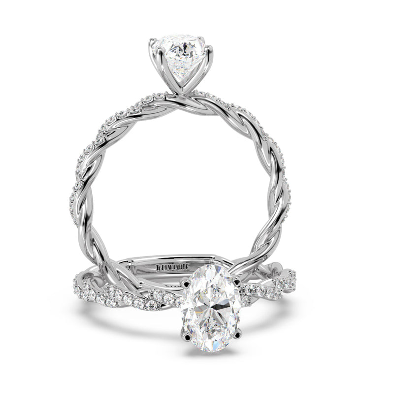 Montura Para Anillo de Compromiso Solitario "Twist Oval" en Oro Blanco de 18K