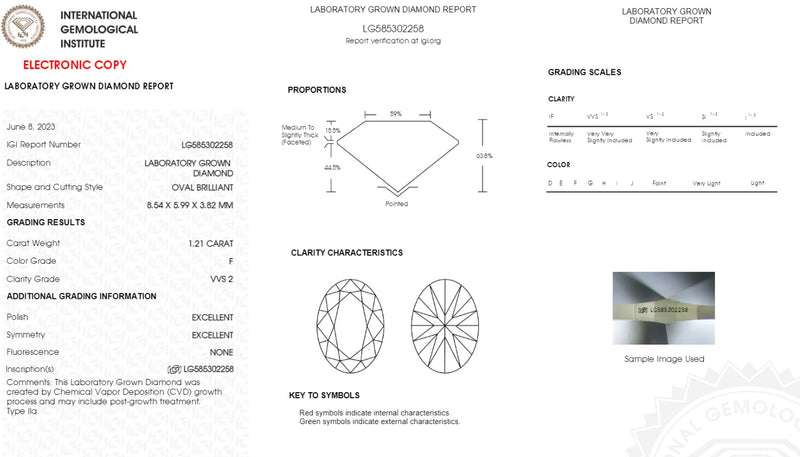 Diamante de Laboratorio Cultivado Corte Ovalado 1.21qt - F - VVS2 - Certificado IGI