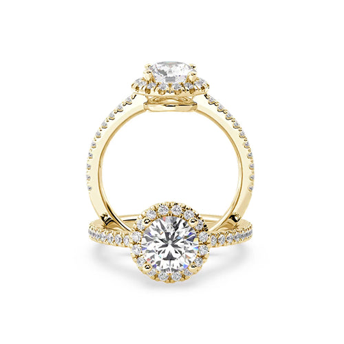 Anillo de Compromiso Halo y Pavé &quot;Nova&quot; con Diamante de Laboratorio Corte Redondo de 0.50qt (D/E-VVS2/VVS1) en Oro de 14K