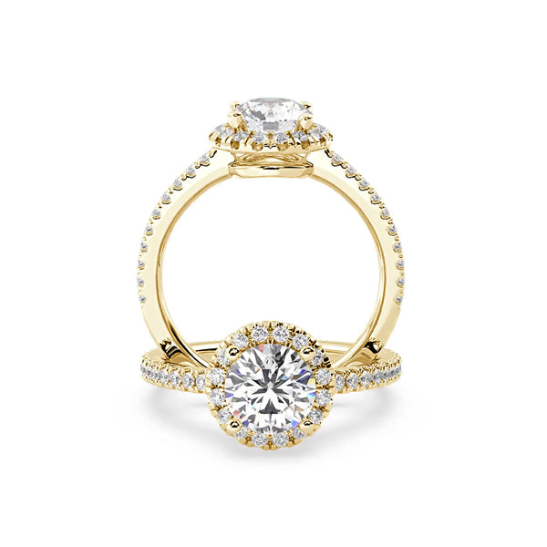 Anillo de Compromiso Halo y Pavé "Nova" con Diamante de Laboratorio Corte Redondo de 0.50qt (D/E-VVS2/VVS1) en Oro de 14K
