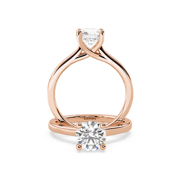 Anillo de Compromiso Solitario "Cartier Cross" con Diamante de Laboratorio Corte Redondo de 0.50qt (D/E-VVS2/VVS1) en Oro de 14K
