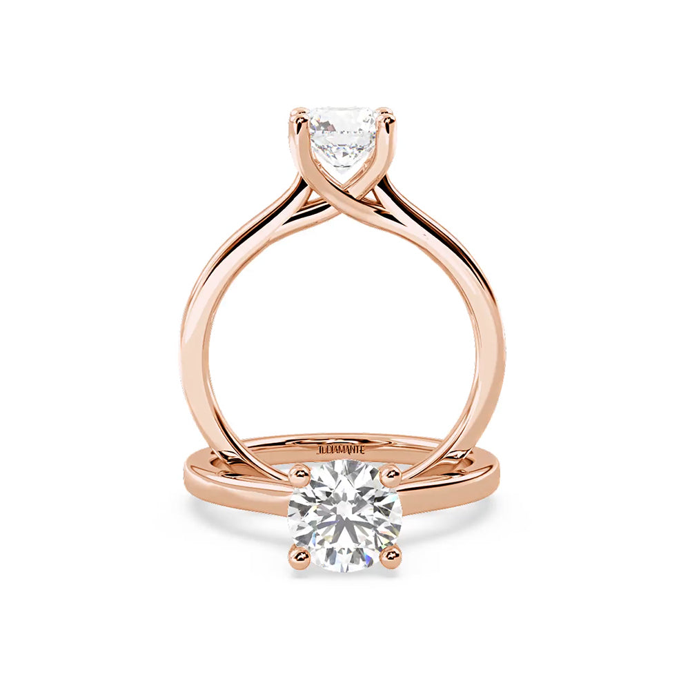 Anillo de Compromiso Solitario "Cartier Cross" con Diamante de Laboratorio Corte Redondo de 0.50qt (D/E-VVS2/VVS1) en Oro de 14K