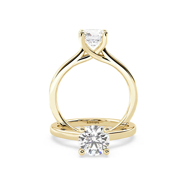 Anillo de Compromiso Solitario "Cartier Cross" con Diamante de Laboratorio Corte Redondo de 0.50qt (D/E-VVS2/VVS1) en Oro de 14K