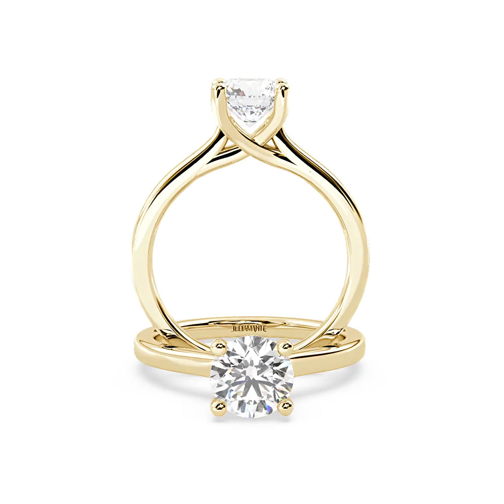 Anillo de Compromiso Solitario "Cartier Cross" con Diamante de Laboratorio Corte Redondo de 0.50qt (D/E-VVS2/VVS1) en Oro de 14K