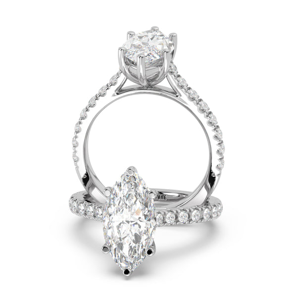 Montura Para Anillo de Compromiso Pavé "Royal Marquise" en Oro Blanco de 18K