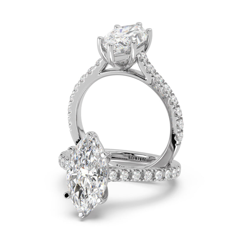 Montura Para Anillo de Compromiso Pavé "Royal Marquise" en Oro Blanco de 18K