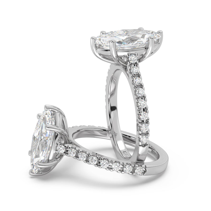 Montura Para Anillo de Compromiso Pavé "Royal Marquise" en Oro Blanco de 18K