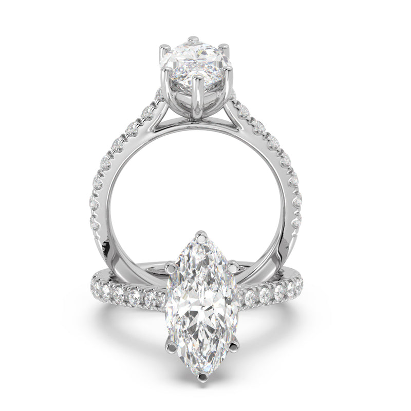 Montura Para Anillo de Compromiso Pavé "Royal Marquise" en Oro Blanco de 18K