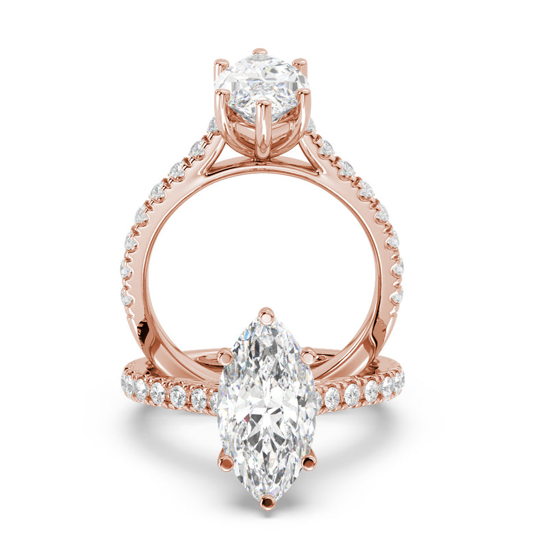 Montura Para Anillo de Compromiso Pavé "Royal Marquise" en Oro Rosa de 14K