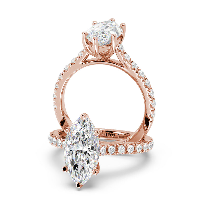 Montura Para Anillo de Compromiso Pavé "Royal Marquise" en Oro Rosa de 14K