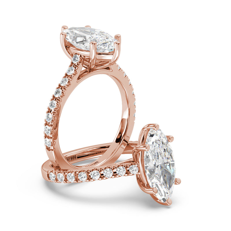 Montura Para Anillo de Compromiso Pavé "Royal Marquise" en Oro Rosa de 14K