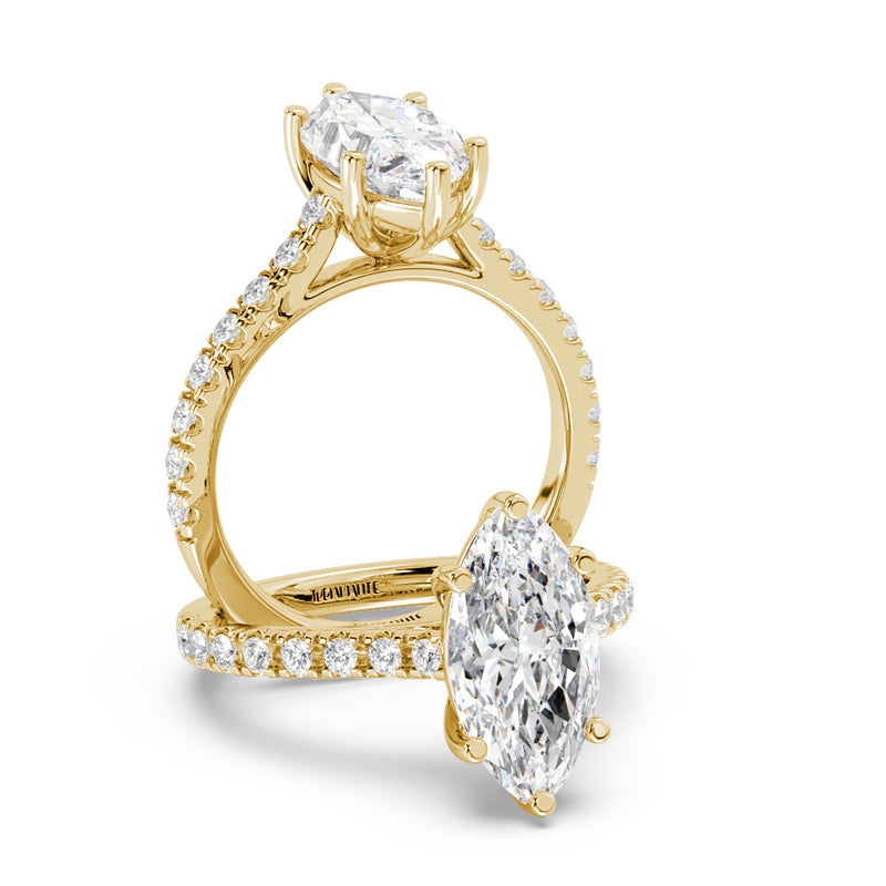 Montura Para Anillo de Compromiso Pavé "Royal Marquise" en Oro Amarillo de 18K
