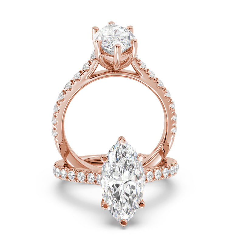 Montura Para Anillo de Compromiso Pavé "Royal Marquise" en Oro Rosa de 14K
