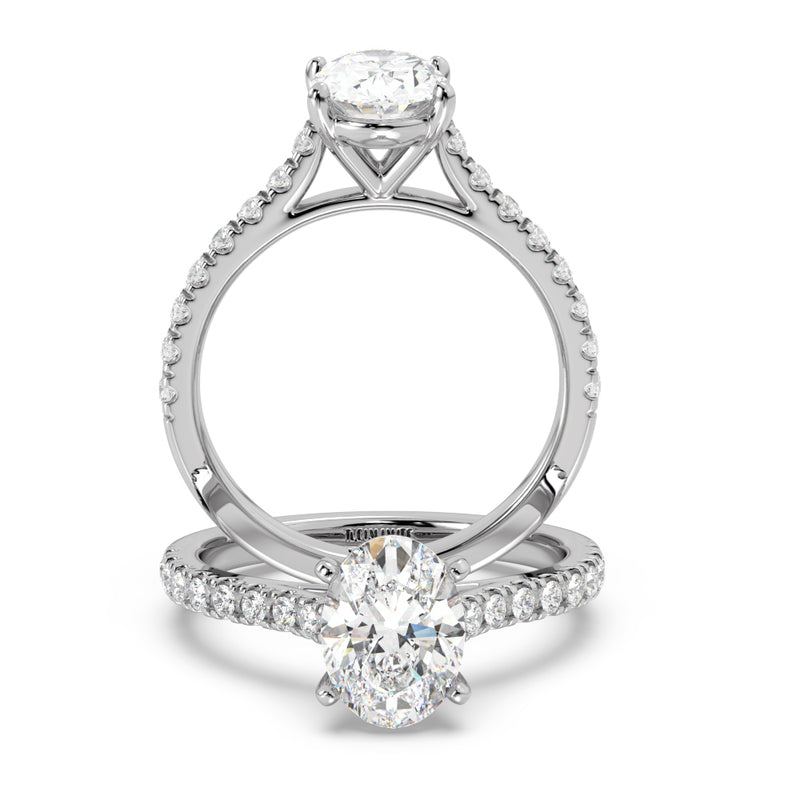 Montura Para Anillo de Compromiso Pavé "Royal Oval" en Oro Blanco de 18K