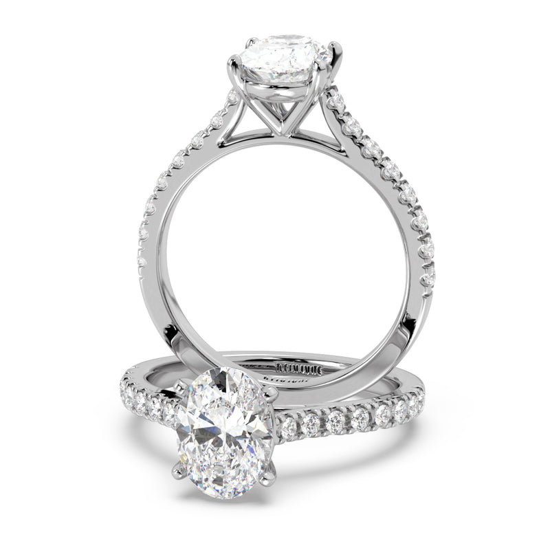 Montura Para Anillo de Compromiso Pavé "Royal Oval" en Oro Blanco de 18K