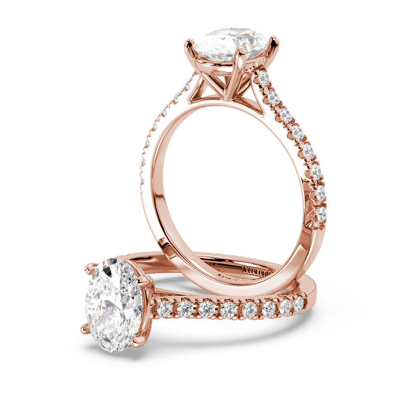 Montura Para Anillo de Compromiso Pavé "Royal Oval" en Oro Rosa de 14K