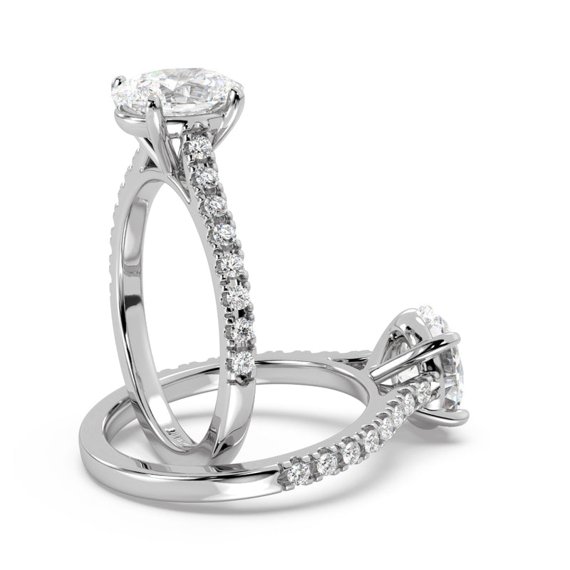 Montura Para Anillo de Compromiso Pavé "Royal Oval" en Oro Blanco de 18K