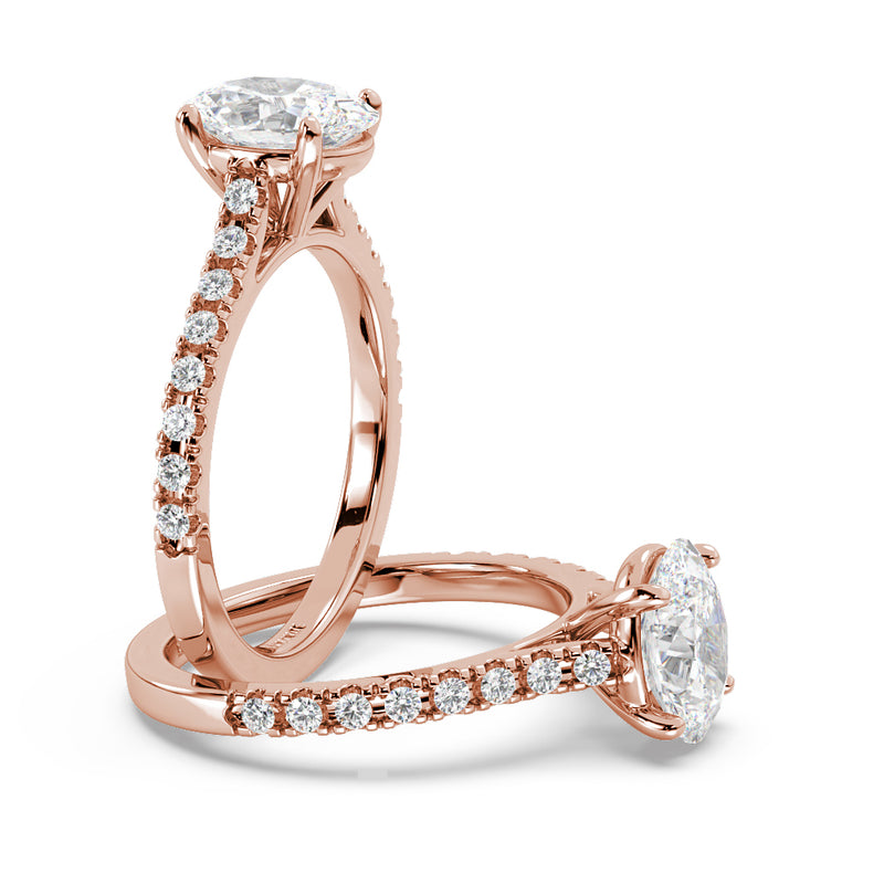 Montura Para Anillo de Compromiso Pavé "Royal Oval" en Oro Rosa de 14K