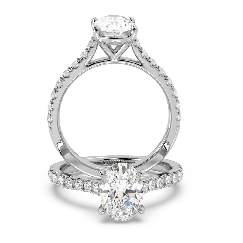 Montura Para Anillo de Compromiso Pavé "Royal Oval" en Oro Blanco de 18K