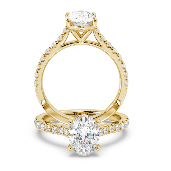 Montura Para Anillo de Compromiso Pavé "Royal Oval" en Oro Amarillo de 14K