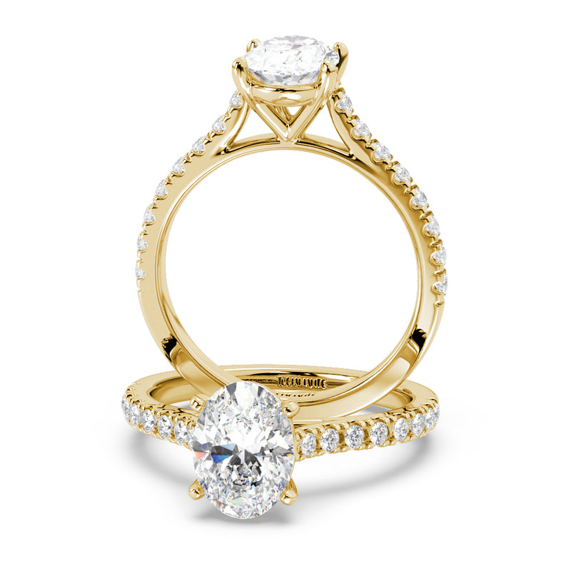 Montura Para Anillo de Compromiso Pavé "Royal Oval" en Oro Amarillo de 14K