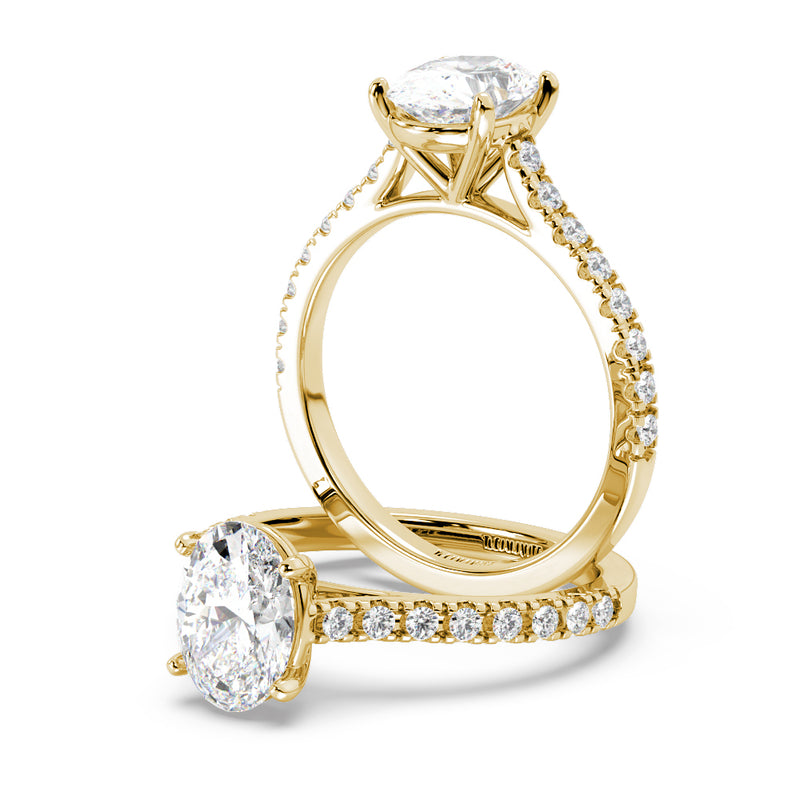 Montura Para Anillo de Compromiso Pavé "Royal Oval" en Oro Amarillo de 14K
