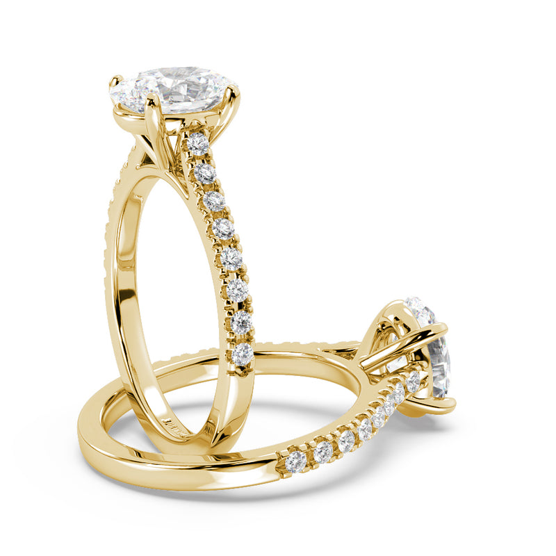 Montura Para Anillo de Compromiso Pavé "Royal Oval" en Oro Amarillo de 14K